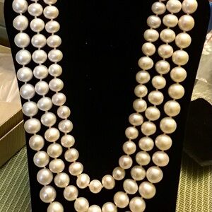 JTV 14K Gold Classic White Cultured Triple Strand Freshwater Pearl Necklace